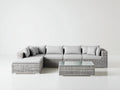 Canapé de jardin - Résine tressée-Tissu-Verre - 308 x 180 x 75 cm - Gris-Gris clair - Style contemporain