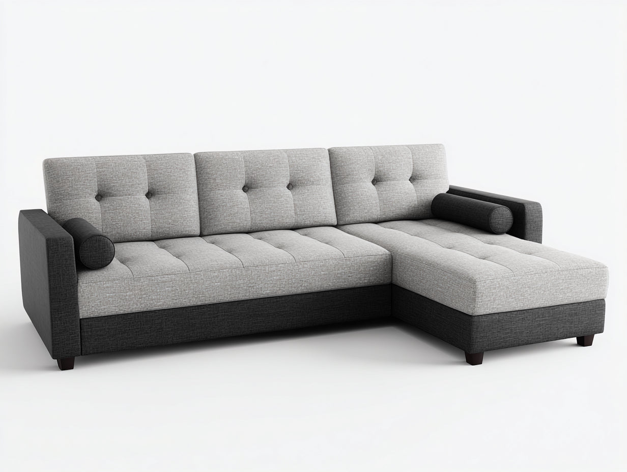 Canapé d'angle - Tissu-Bois - 258 x 168 x 86 cm - Gris clair-Gris anthracite - Style contemporain capitonné