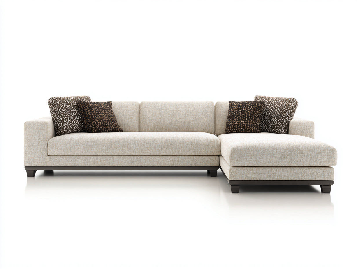 Canapé d'angle - Tissu-Bois - 265 x 165 x 83 cm - Beige clair-Brun foncé - Style contemporain épuré