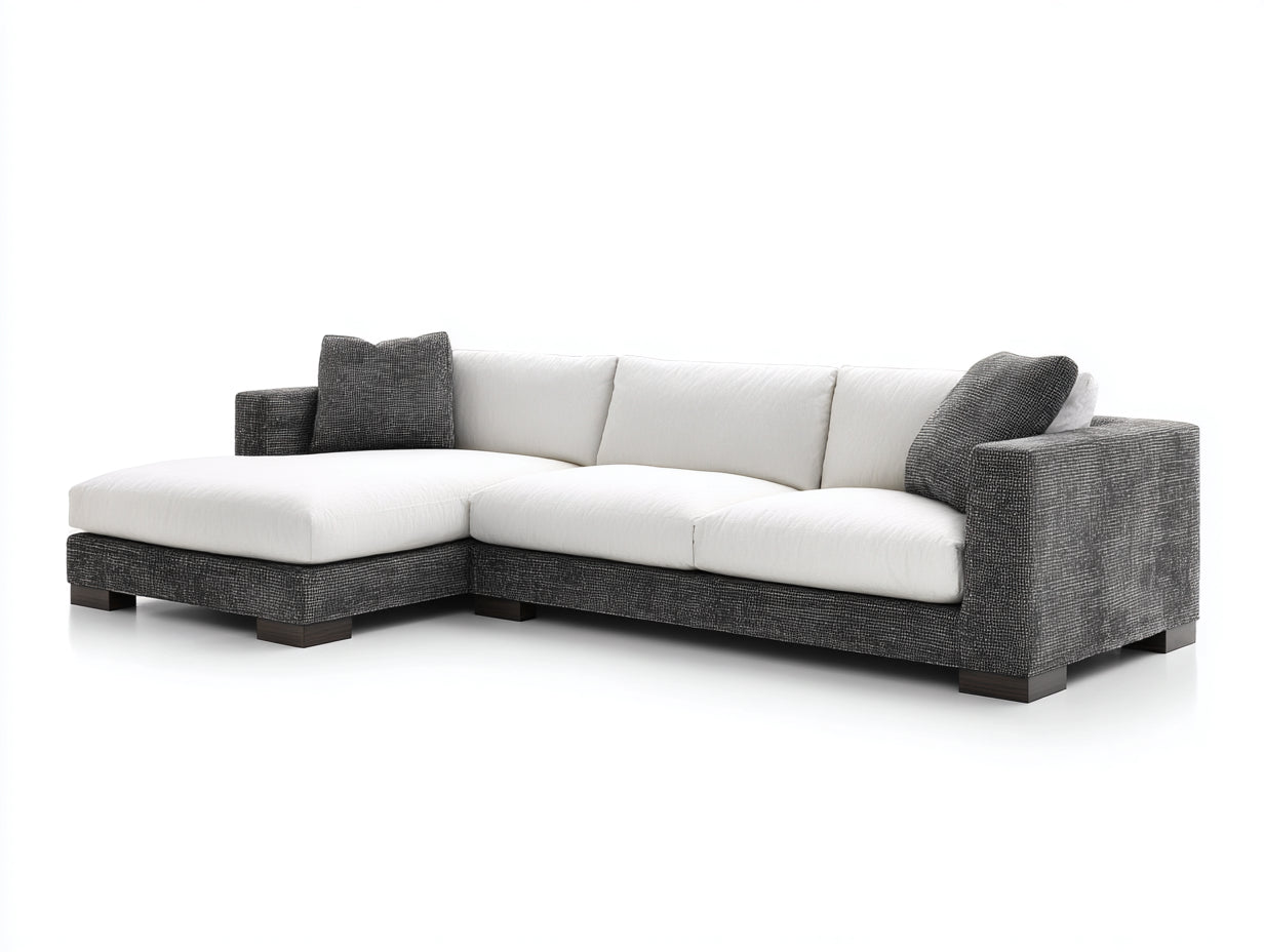 Canapé d'angle - Tissu-Bois - 270 x 165 x 84 cm - Blanc cassé-Gris anthracite-Brun foncé - Style contemporain contrasté
