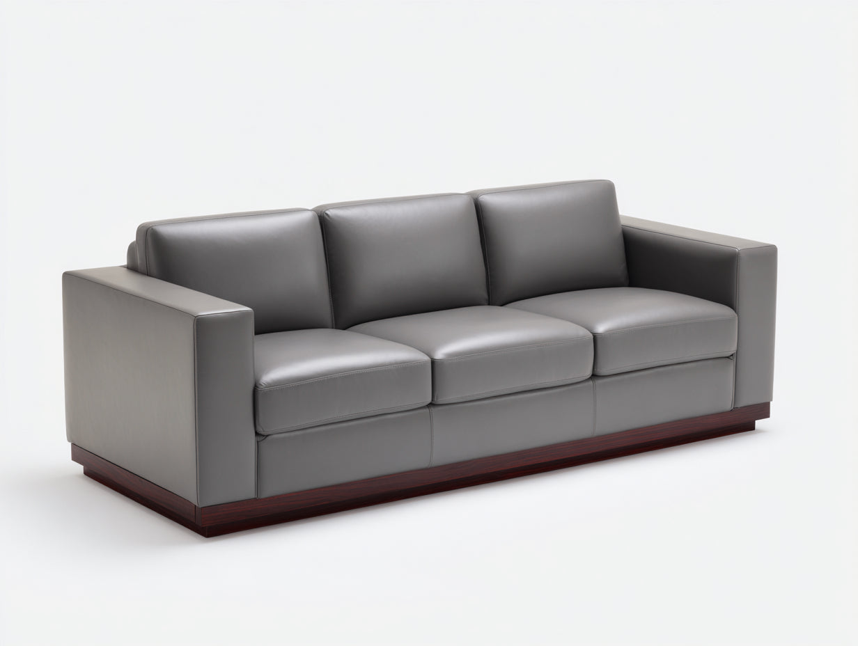 Canapé 3 places - Similicuir - Bois - 220 x 94 x 88 cm - Gris - Style moderne