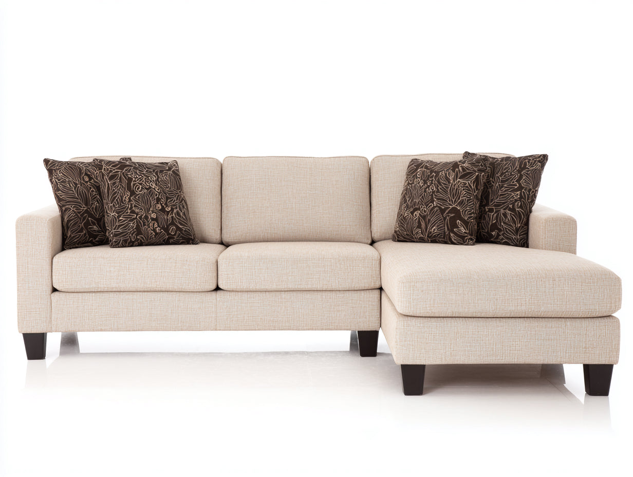 Canapé d'angle - Tissu-Bois - 255 x 165 x 86 cm - Beige clair-Brun foncé - Style contemporain épuré