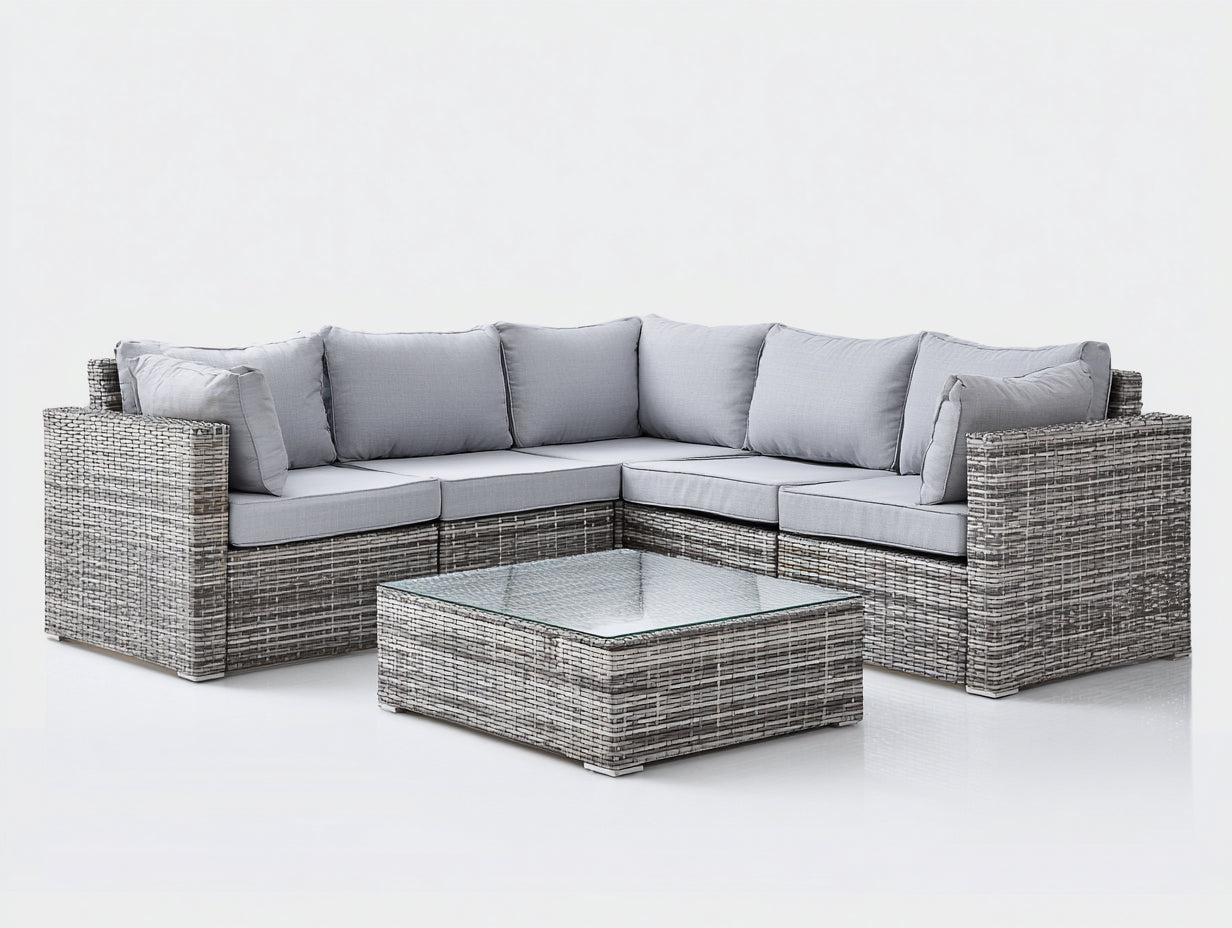 Canapé de jardin - Résine tressée-Tissu-Verre - 238 x 238 x 76 cm - Gris-Gris clair - Style contemporain
