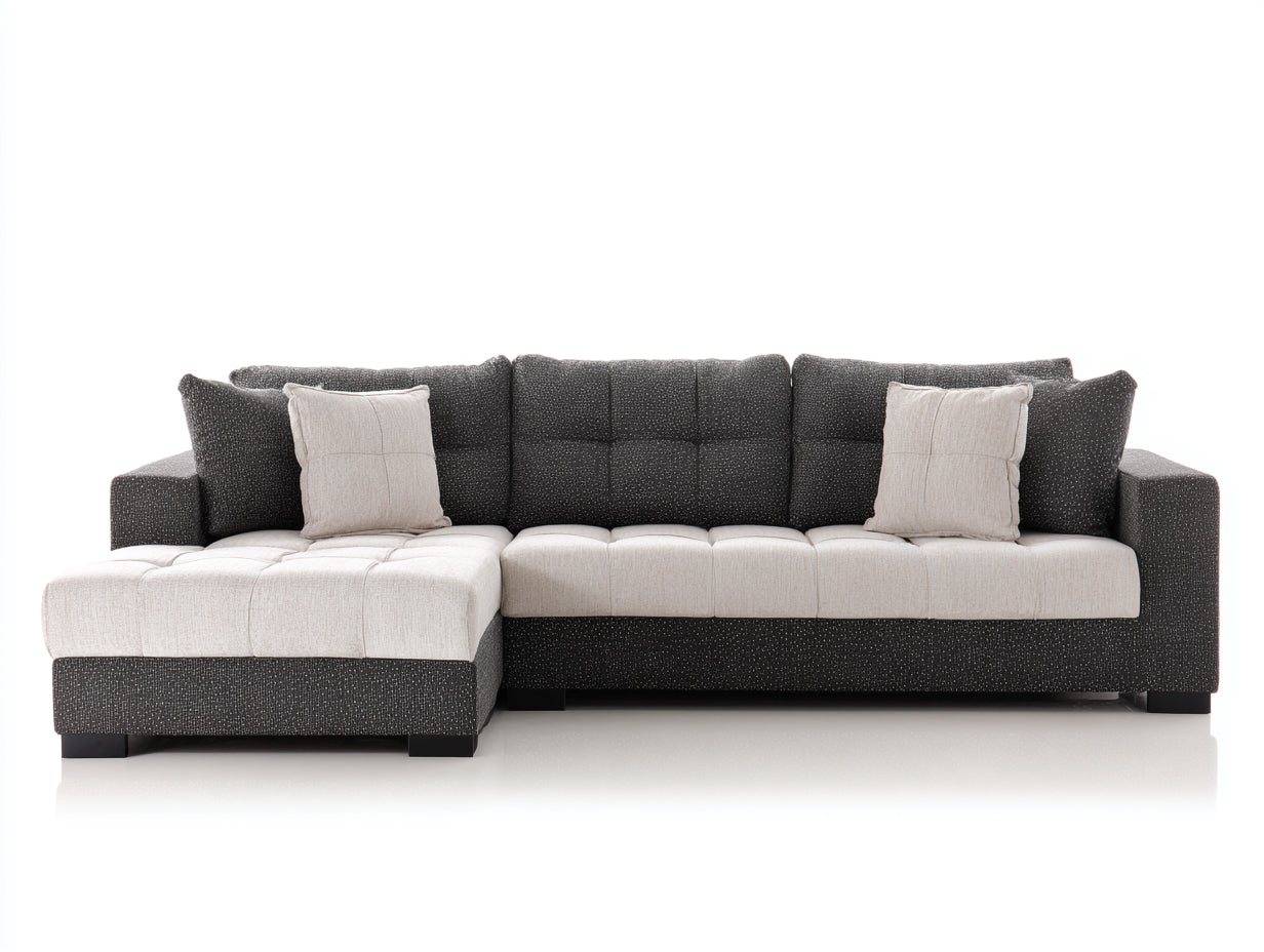Canapé d'angle - Tissu - 260 x 160 x 85 cm - Gris anthracite-Beige clair - Style moderne capitonné