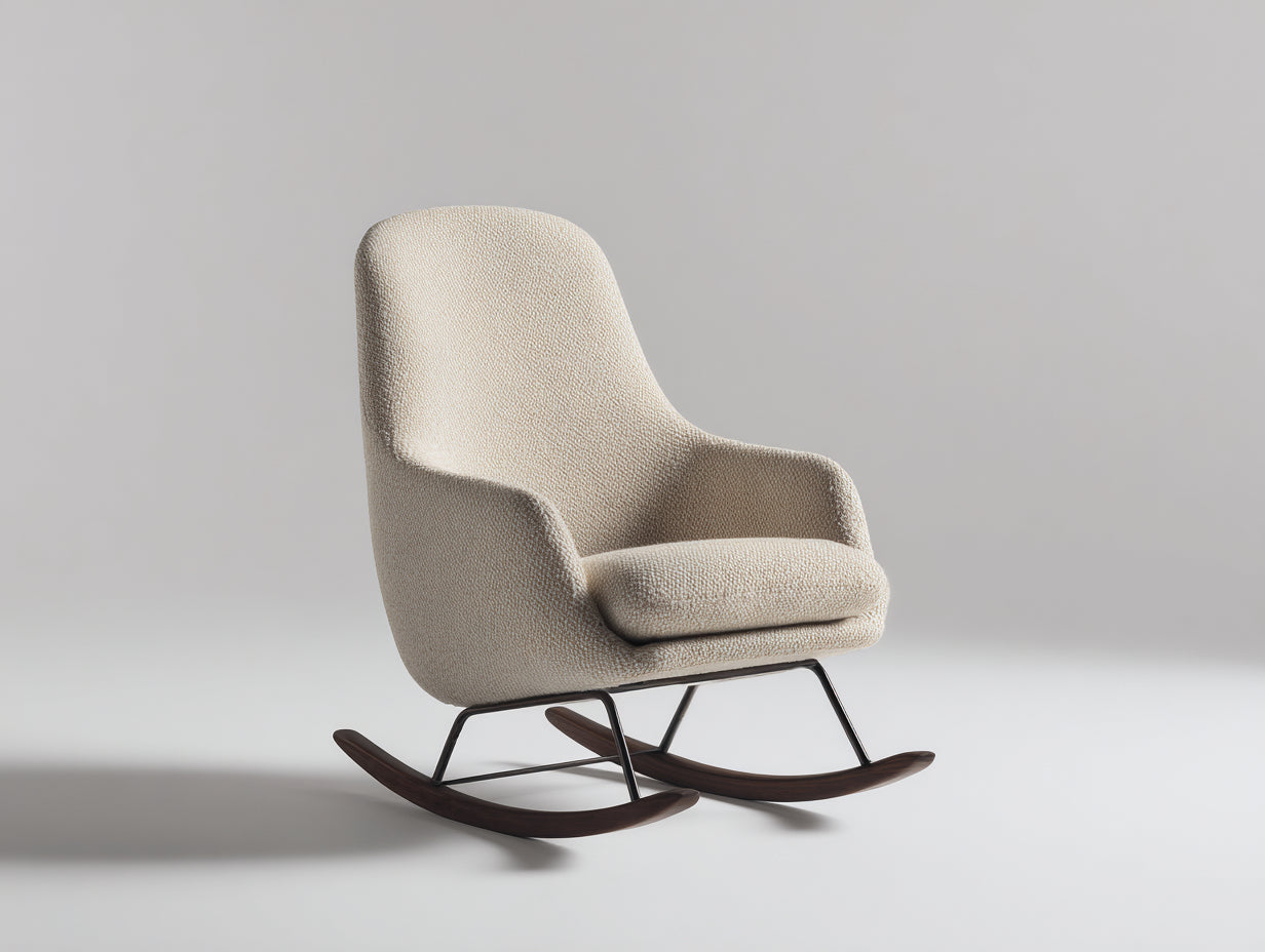 Fauteuil à bascule - tissu texturé - métal - bois - 72 x 88 x 96 cm - beige-noir-brun foncé - style moderne