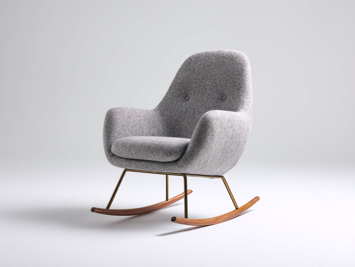 Fauteuil à bascule - tissu feutré - métal - bois - 77 x 89 x 97 cm - gris moyen-doré-bois clair - style rétro moderne