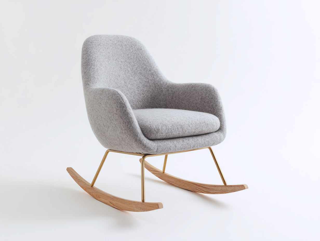 Fauteuil à bascule - tissu texturé - métal - bois - 76 x 90 x 95 cm - gris clair-doré-bois clair - style scandinave
