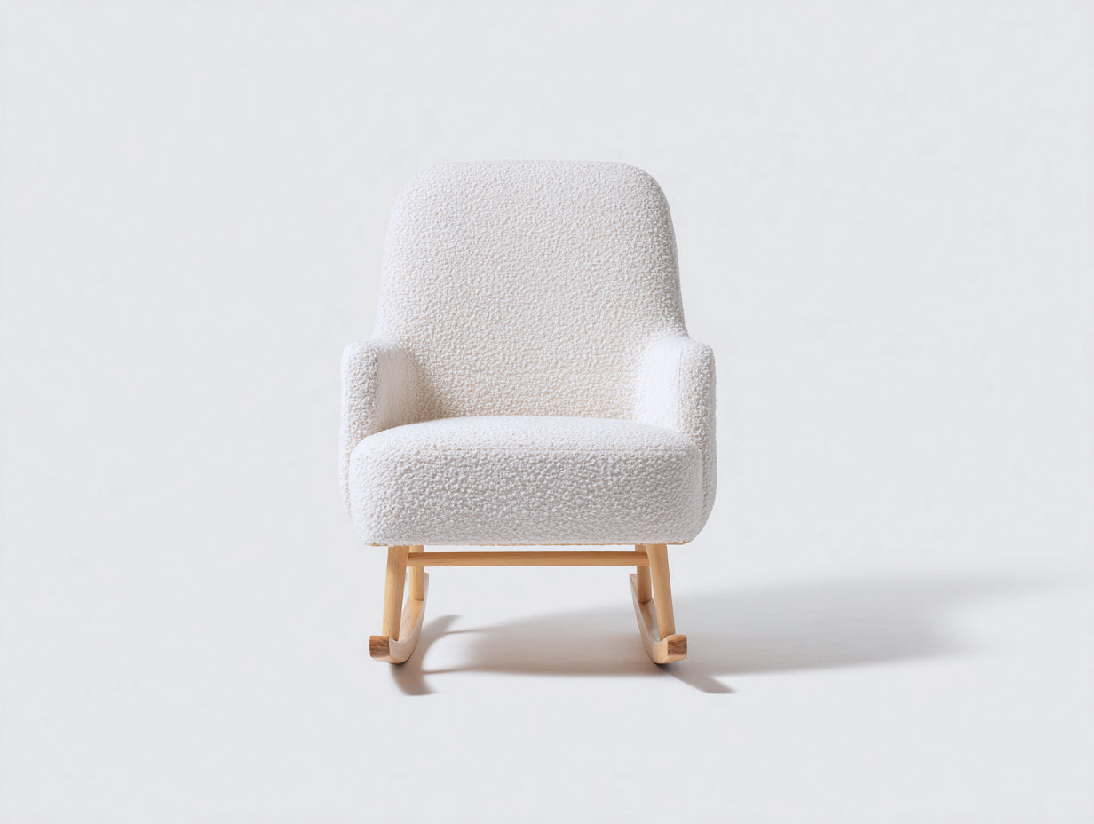 Fauteuil à bascule - tissu bouclé - bois - 71 x 84 x 91 cm - blanc cassé-bois clair - style scandinave