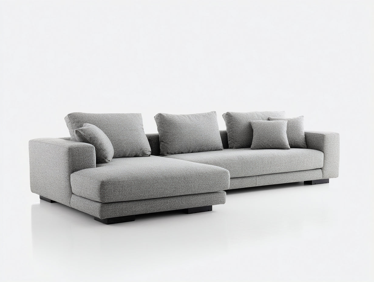 Canapé d'angle - Tissu-Bois - 285 x 175 x 84 cm - Gris clair-Noir - Style contemporain bas et épuré