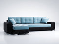 Canapé d'angle - Tissu-Similicuir-Métal - 270 x 170 x 85 cm - Bleu clair-Noir-Argenté - Style moderne capitonné