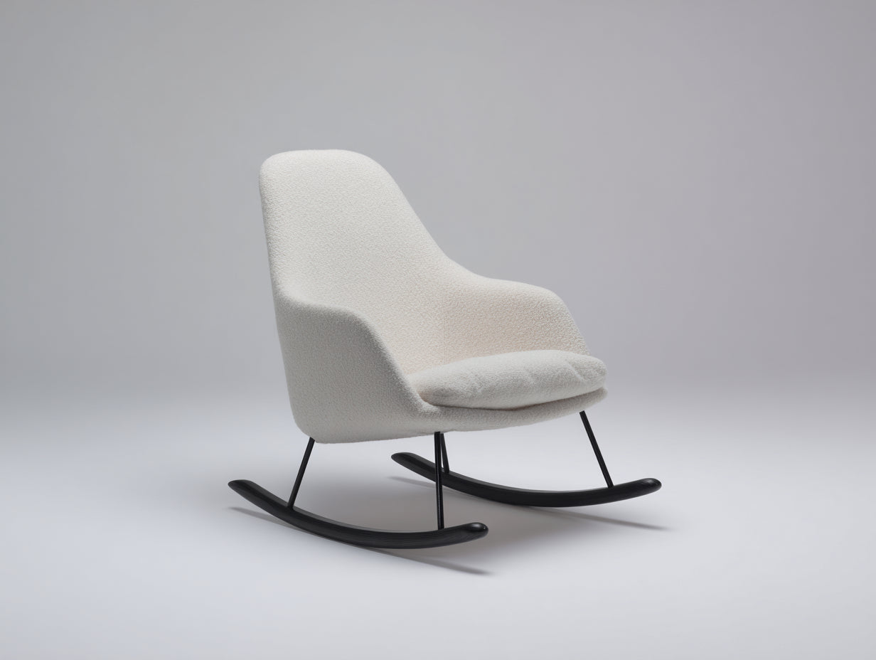 Fauteuil à bascule - tissu bouclé - métal - 73 x 88 x 94 cm - blanc cassé-noir - style minimaliste