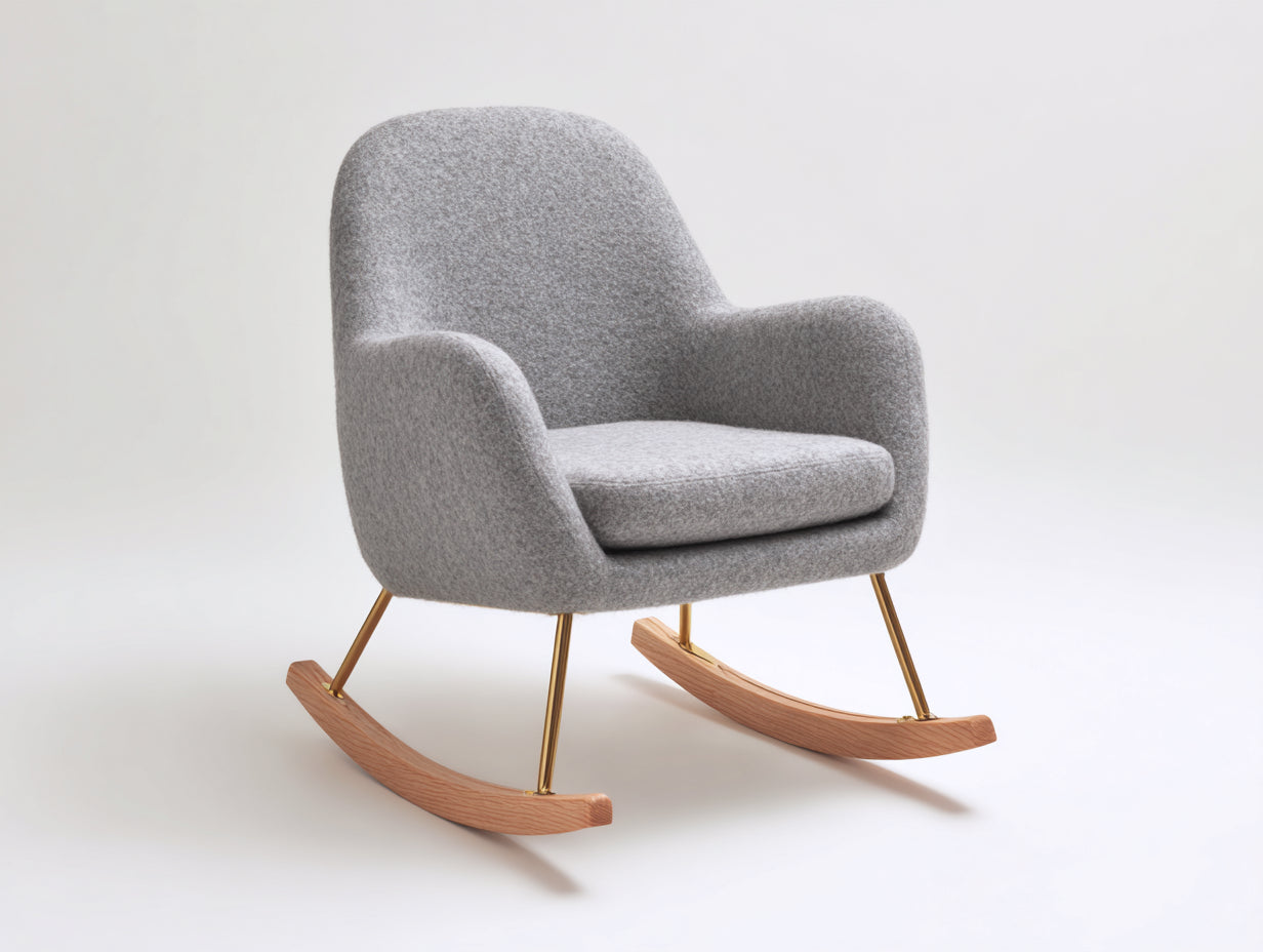Fauteuil à bascule - tissu texturé - métal - bois - 78 x 91 x 96 cm - gris moyen-doré-bois clair - style contemporain
