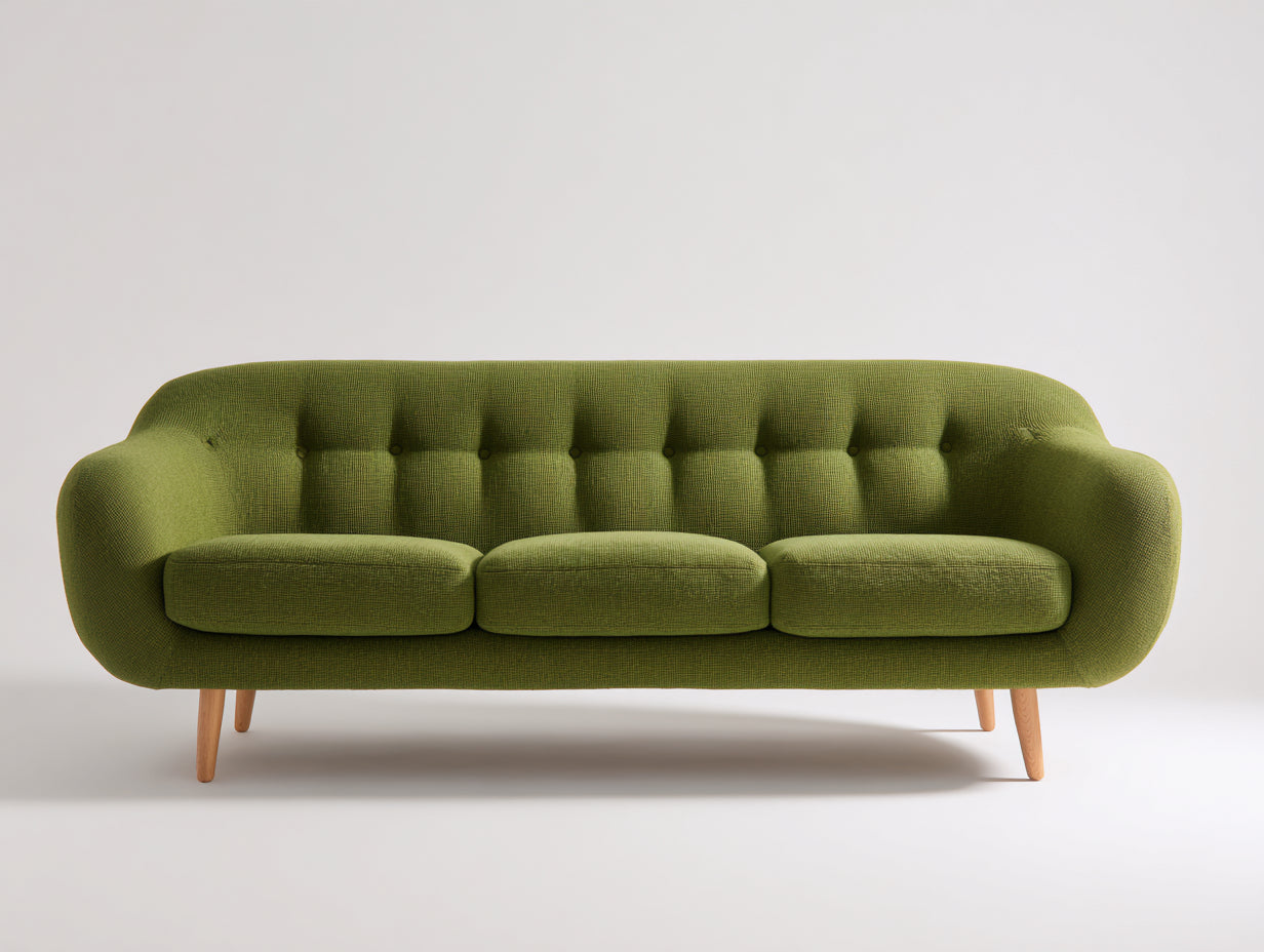 Canapé 3 places - Tissu - Bois - 215 x 88 x 84 cm - Vert olive - Style scandinave
