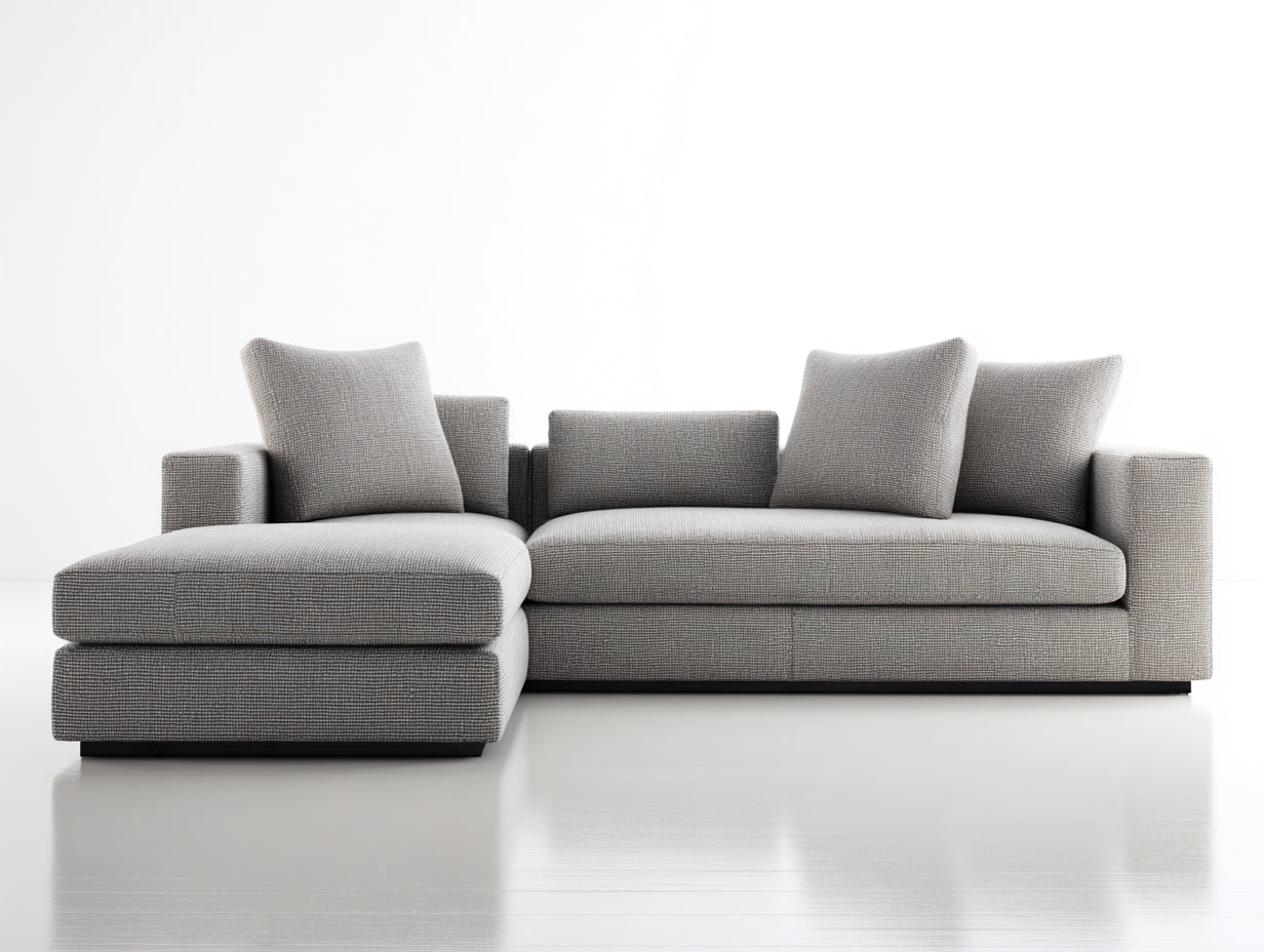 Canapé d'angle - Tissu - 255 x 165 x 82 cm - Gris clair-Noir - Style contemporain à lignes épurées