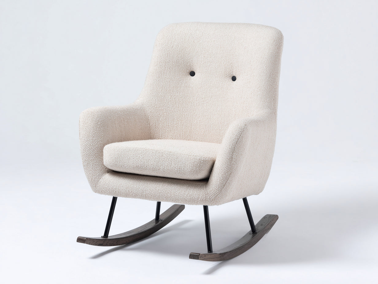 Fauteuil à bascule - tissu texturé - métal - bois - 80 x 93 x 102 cm - beige clair-noir-brun foncé - style rétro contemporain