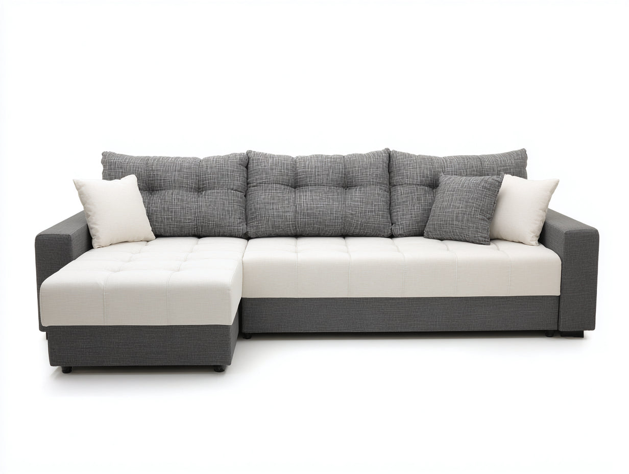 Canapé d'angle - Tissu - 270 x 170 x 88 cm - Gris foncé-Blanc cassé - Style moderne capitonné