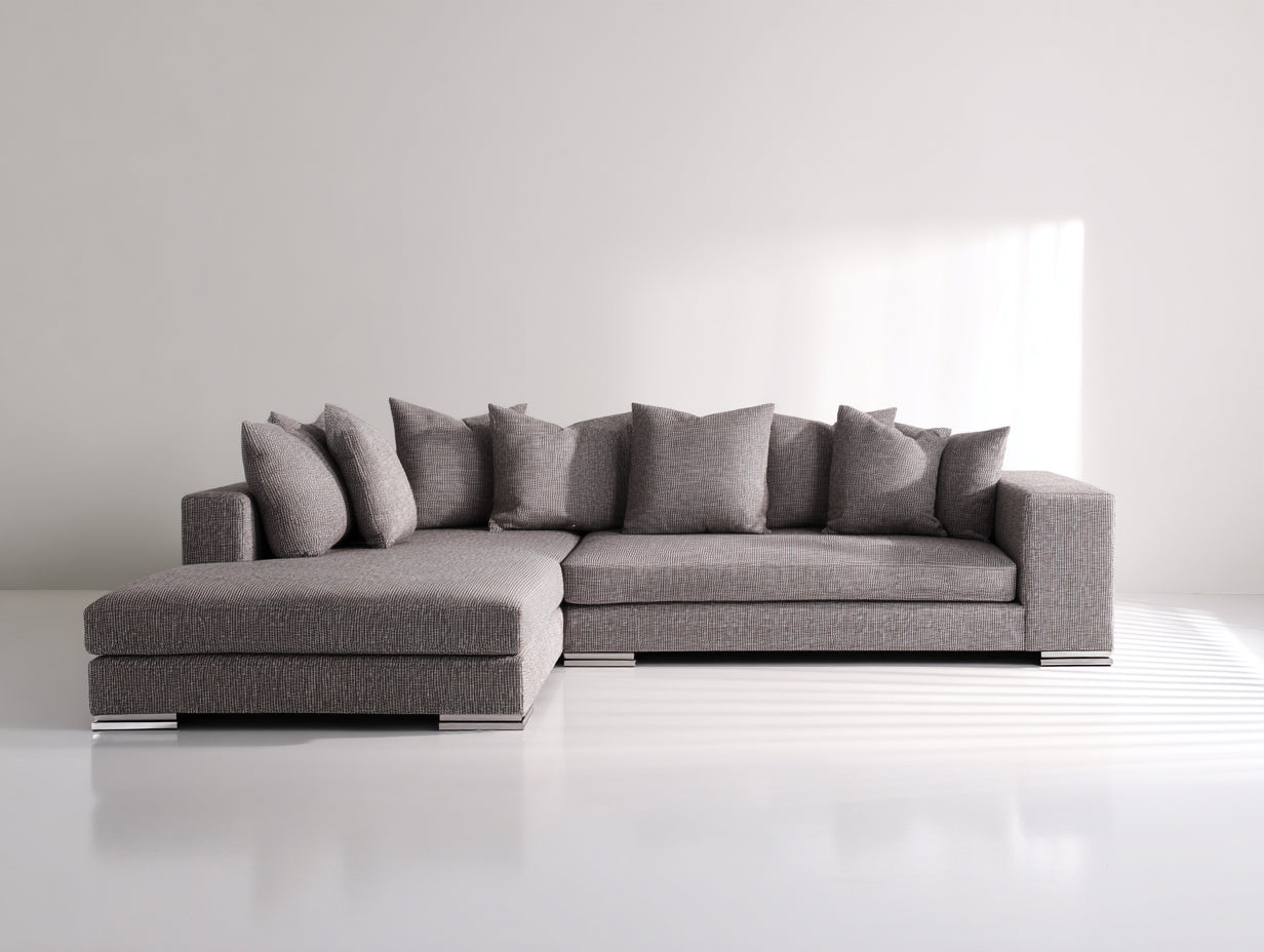 Canapé d'angle - Tissu-Métal - 280 x 175 x 82 cm - Gris taupe-Argenté - Style contemporain bas
