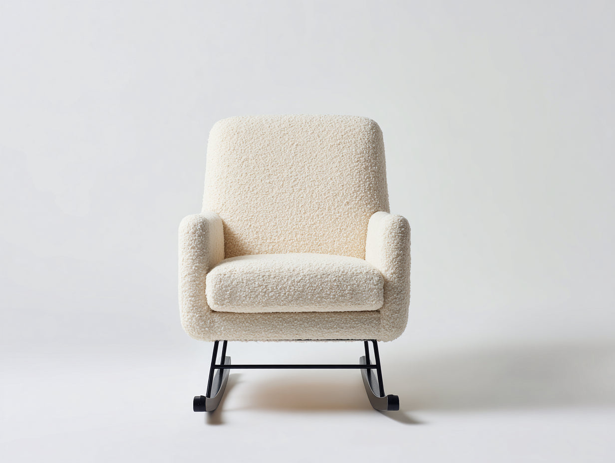 Fauteuil à bascule - tissu bouclé - métal - 78 x 82 x 95 cm - blanc cassé-noir - style moderne