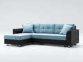 Canapé d'angle - Tissu-Similicuir-Métal - 260 x 165 x 84 cm - Bleu clair-Noir-Argenté - Style moderne capitonné