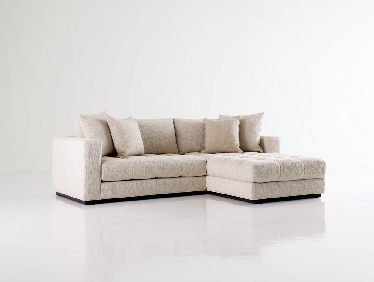 Canapé d'angle - Tissu-Bois - 255 x 165 x 84 cm - Beige clair-Noir - Style contemporain minimaliste