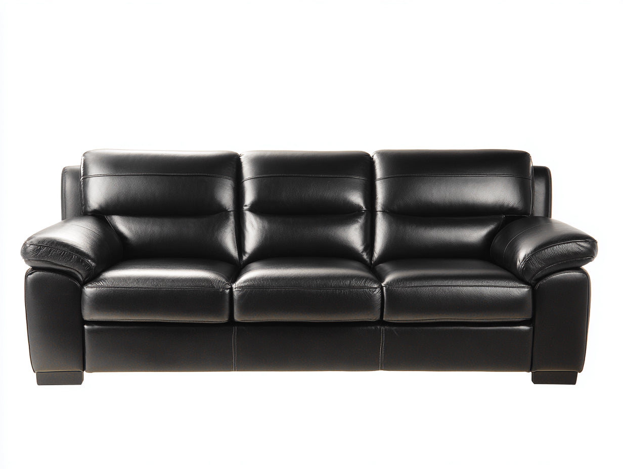 Canapé 3 places - Similicuir - 216 x 94 x 96 cm - Noir - Style contemporain