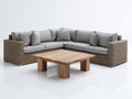 Canapé de jardin - Résine tressée-Tissu-Bois - 244 x 244 x 76 cm - Brun naturel-Gris-Bois naturel - Style contemporain