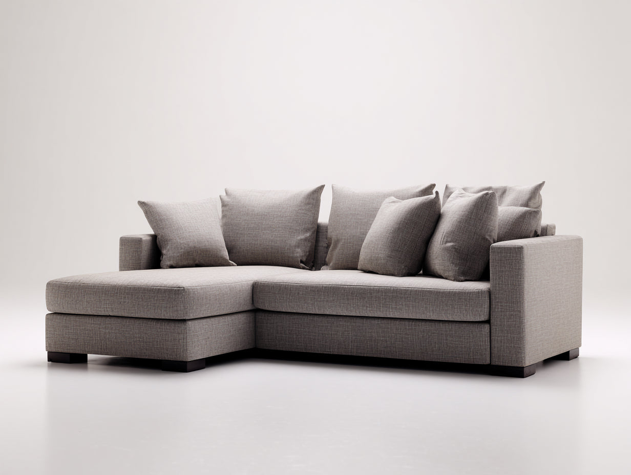 Canapé d'angle - Tissu-Bois - 245 x 160 x 86 cm - Gris taupe-Noir - Style contemporain minimaliste