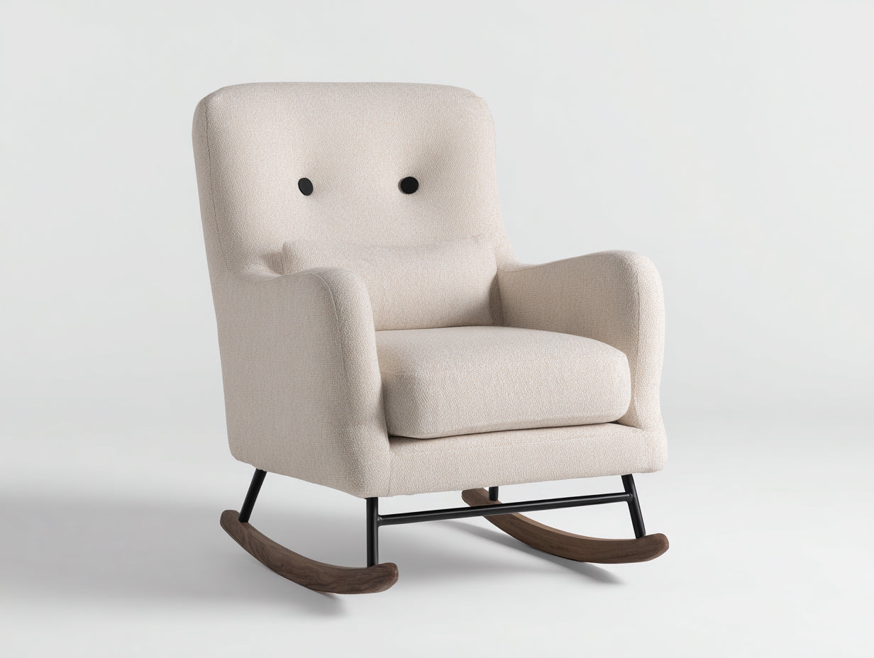 Fauteuil à bascule - tissu texturé - métal - bois - 79 x 92 x 101 cm - beige clair-noir-brun foncé - style classique contemporain