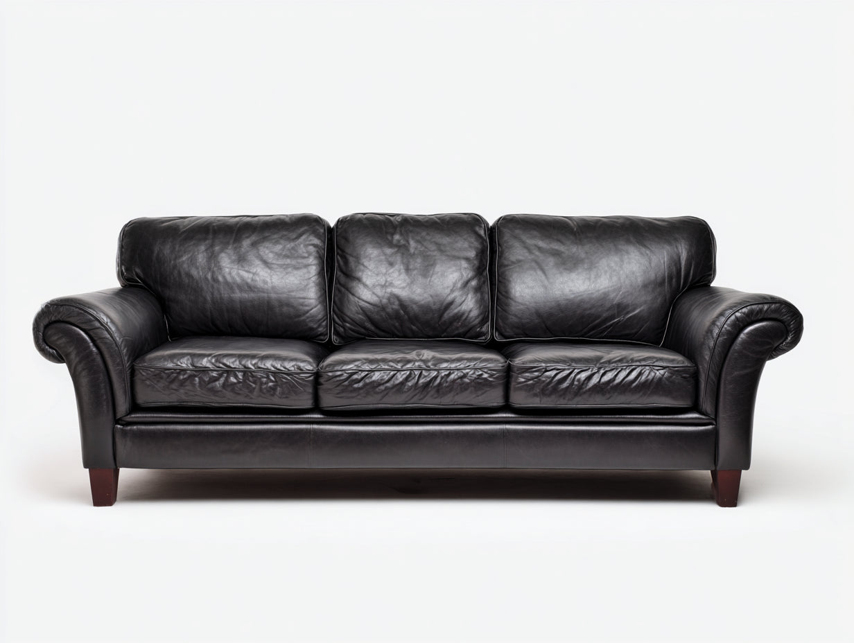 Canapé 3 places - Similicuir - Bois - 218 x 92 x 91 cm - Noir - Style classique